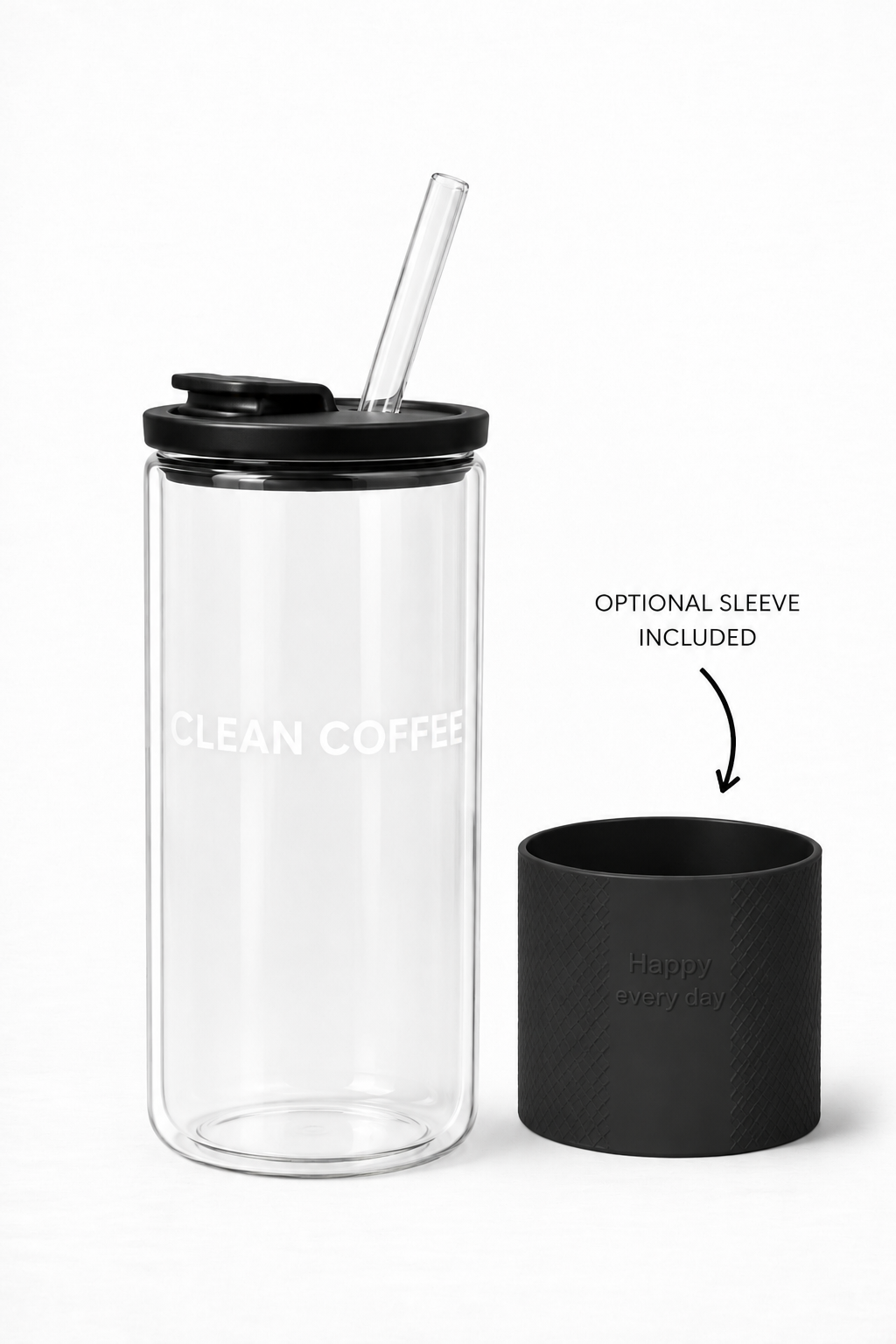 Clean Coffee Cup with Lid and Straw