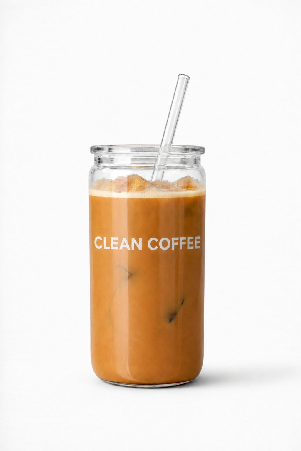 Clean Coffee Cup with Lid and Straw