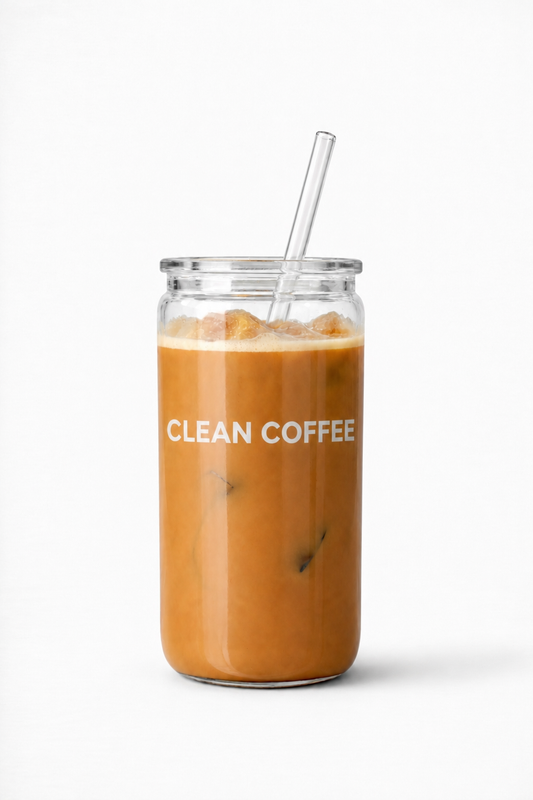 Clean Coffee Cup with Lid and Straw