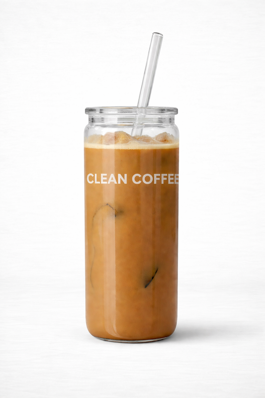 Clean Coffee Cup with Lid and Straw